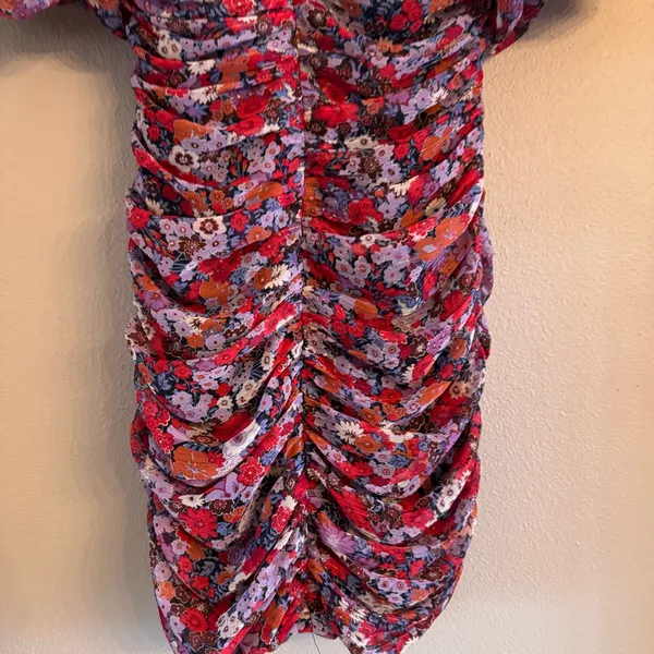 ZARA Shimmer‎ Floral Puff Sleeve Mini Dress - Image 4