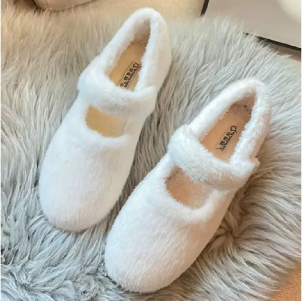 Women’s Faux Fur Mary Jane Slippers – White – Size 6 – Never Worn - Image 2