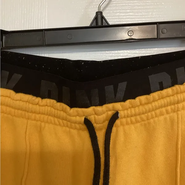 PINK Victoria's Secret Mustard Yellow Track Joggers with Black Trim - Image 4
