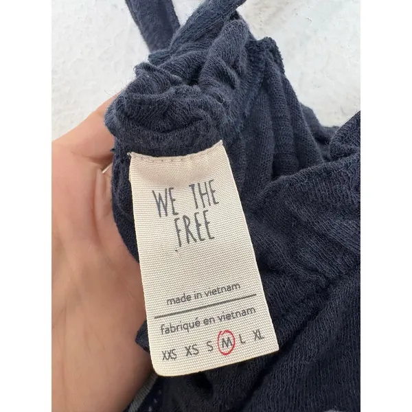 Free People Love Life Bubble Top Womens Size Medium Linen Blend Blue Boho - Image 6