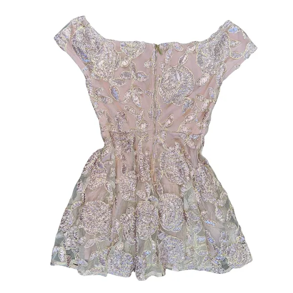 Blush Pink Embroidered Lace Wedding Guest Dress Size Large 3D Floral Formal - Image 3