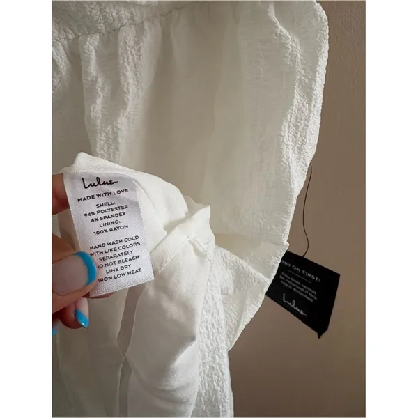 Lulus Little Bit In Love White Surplice Puff Sleeve Mini Dress Size Medium Beach - Image 10
