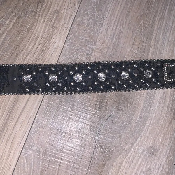 Mountain West Rhinestone Black Leather Belt Womens Studded Western - Image 9