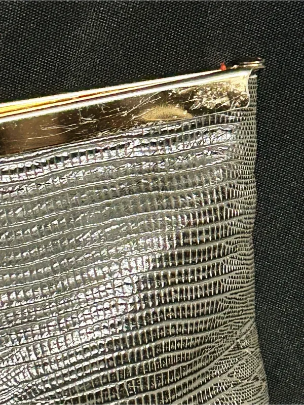 Vintage Textured Grey Clutch with Gold Frame - Image 6