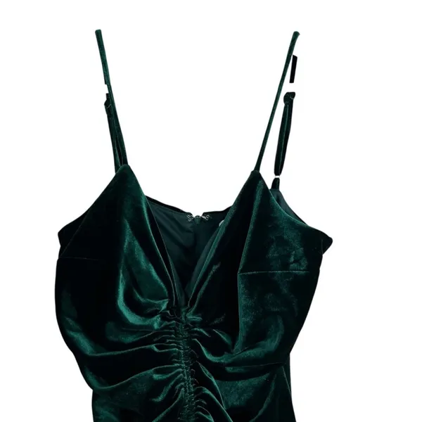 Dear Moon Ruched Front Velvet Bodycon Mini Dress Emerald Green Size 11 - Image 3