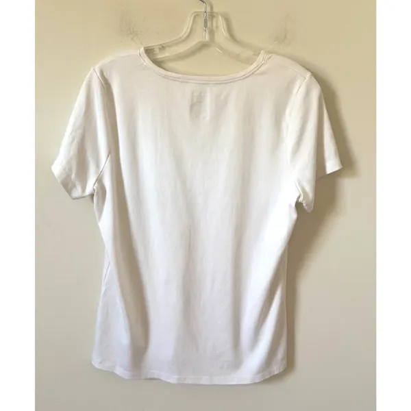 L.L. Bean Supina Cotton V-Neck Basic Short Sleeve T-Shirt White Large Petite - Image 4