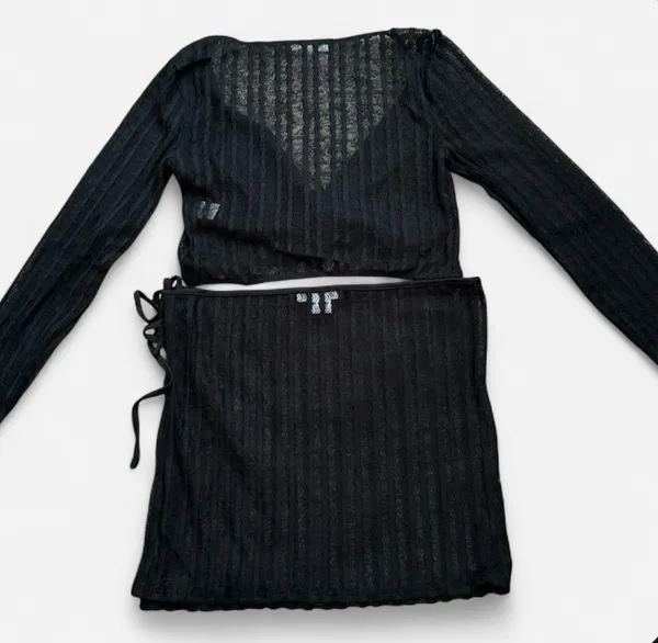 Bear Dance Black Sheer Knit Cover Up Two-Piece Set - Image 10