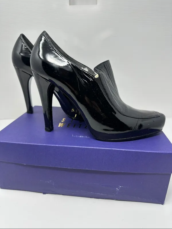 Stuart Weitzman Black Patent‎ Leather Loafer Pumps Size 8.5 - Image 4