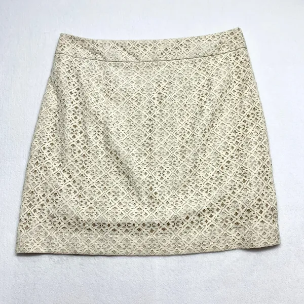 LOFT Floral Lace Mini Skirt Womens Size 10 Cream Ivory Boho Cotton‎ Blend A-Line - Image 6