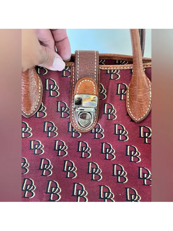 Dooney & Bourke Red Burgundy Logo Tote with Brown Leather Trim - Image 5