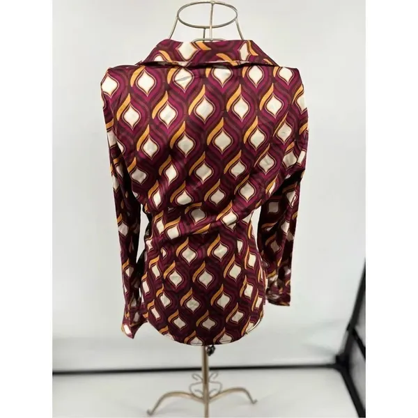 NWT Cupcakes & Cashmere Geo Print Faux Wrap Blouse Long Sleeve S - Image 12