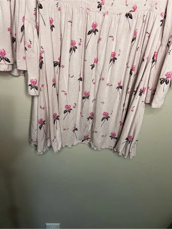 Free People Lana Off Shoulder Pink Berry Floral Smocked Babydoll Boho Top - Image 9