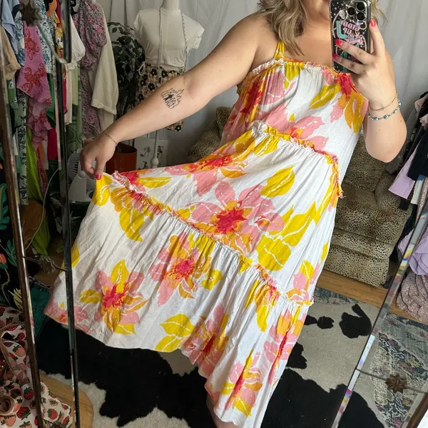 Free People Moonshine Midi Dress Floral Yellow White Medium - Image 3
