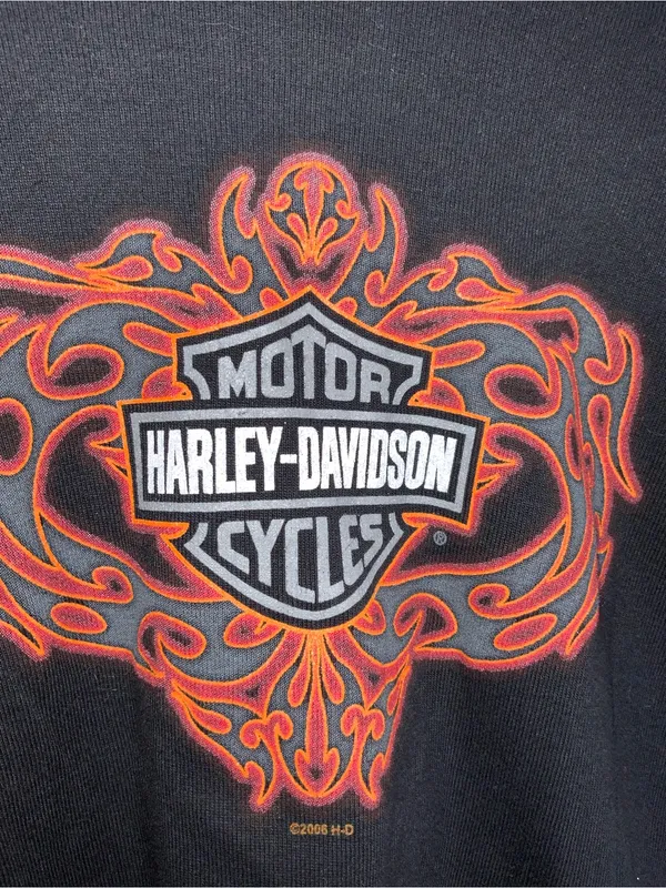 90’s Harley-Davidson Black Long-Sleeve Top with Orange Logo Small - Image 5