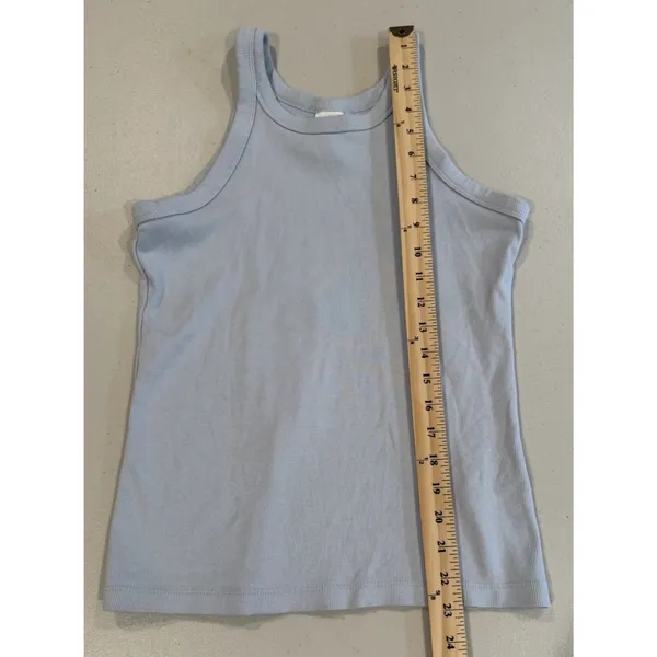 H&M Basics Fitted Ribbed High Neck Tank Top Medium Light Blue Travel Minimalist - Image 4