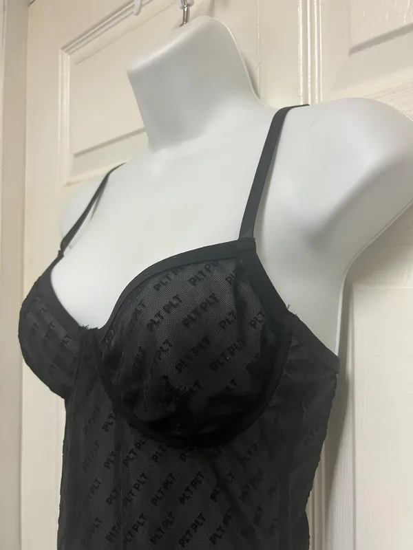 Black Flock Mesh Underwired Slip Dress - Image 6