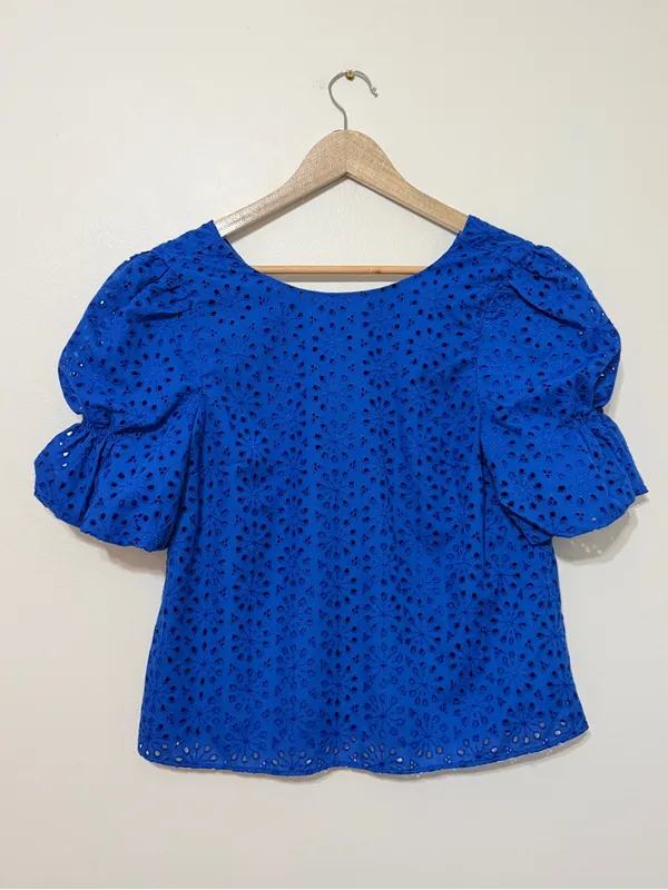 Lilly Pulitzer Shaila Top Size Small Blue Boho Eyelet Blouse Beach Summer - Image 2