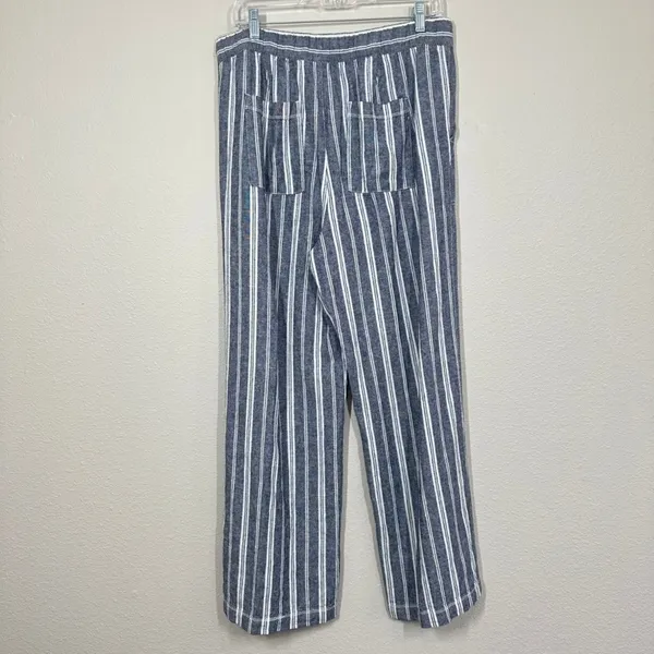 Gap Women's Medium Blue White Striped Linen Blend Wide Leg Drawstring Pants - Image 8
