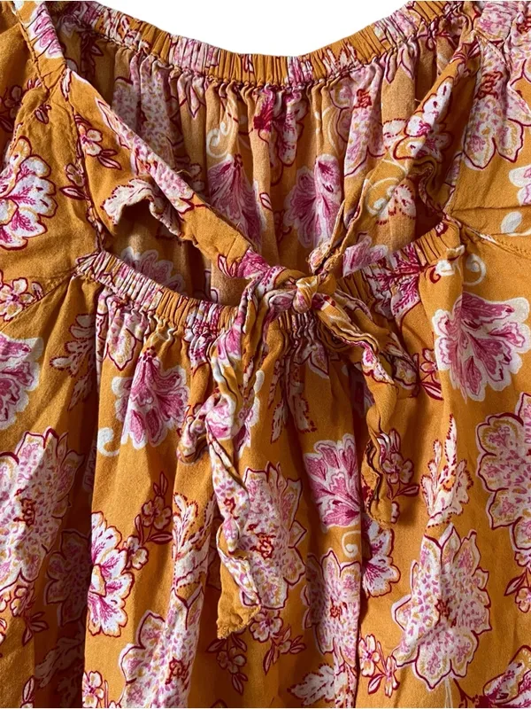 Old Navy Yellow Floral Tie Back Flutter Sleeve Boho Peasant Top XL - Image 5