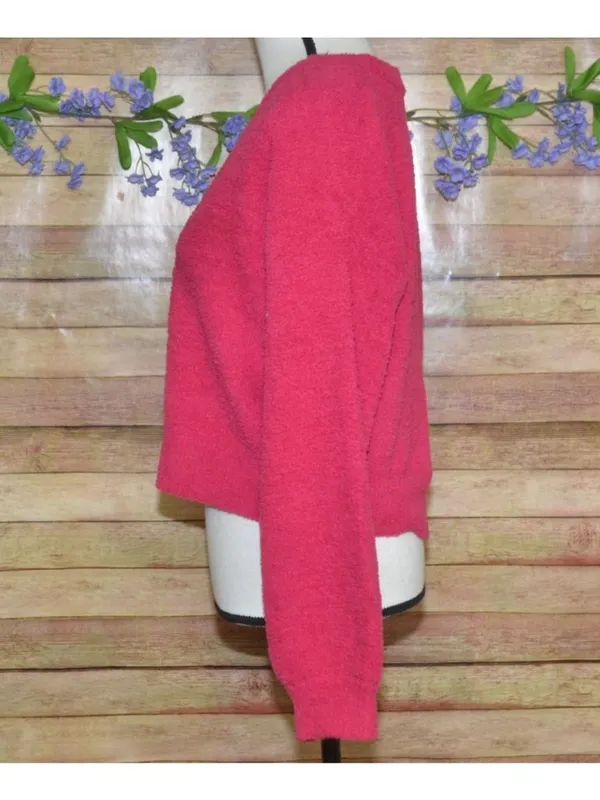 Active USA Ladies Hot Pink Crop Button Up Cardigan Sweater Size L Comfy Casual - Image 7