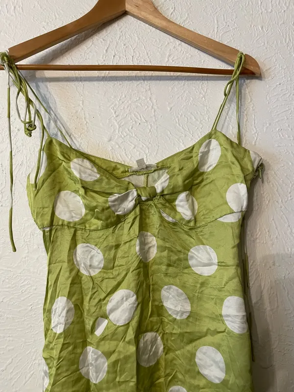 For Love & Lemons Lime Green Polka Dot Adira Mini Dress Medium - Image 7