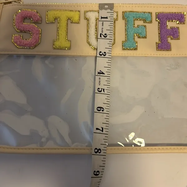Source Unknown BEIGE COLORED CLEAR CHENILLE LETTER “STUFF”  BAG SUPER CUTE VERY VERSATILE FUN - Image 10