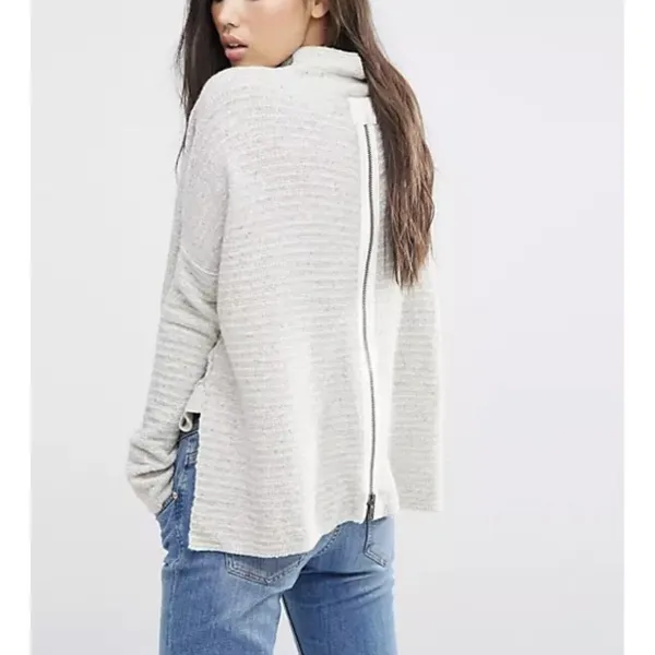 Free People‎ Cream Arctic Fox Mock Neck Zip Back Oversized Wool Blend Sweater S - Image 3