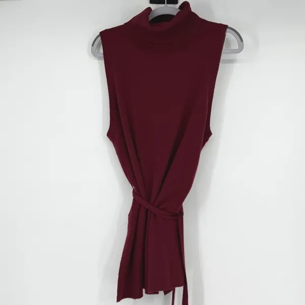 By Anthropologie Burgundy Merino Wool Blend Sleeveless Turtleneck Tunic Belted M - Image 2