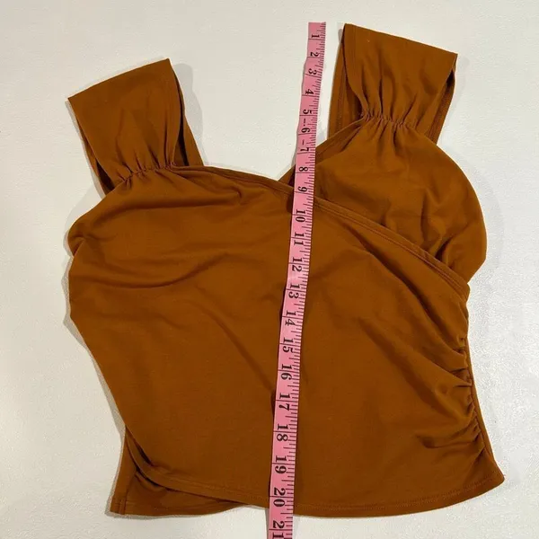 Maeve by Anthropologie Rust Ruched Square Neck Top Size Small - Image 6