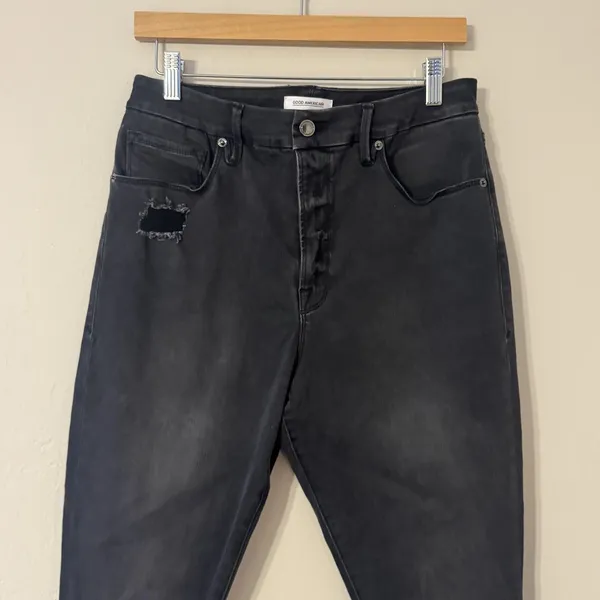Good American Good Waist Jeans Womens 32‎ Black High Rise Skinny Distressed - Image 2