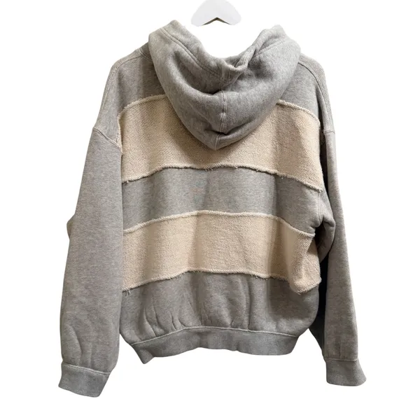 Free‎ People Camp Crush Hoodie Sweatshirt Womens Medium Terry Cloth Gray Cream - Image 3