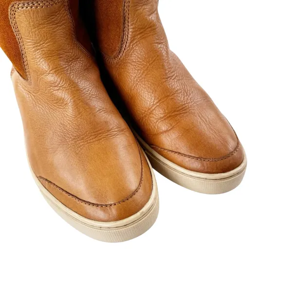 Frye Gemma Tall Shearling Boots Suede and Leather Cognac Size 8.5 - Image 3