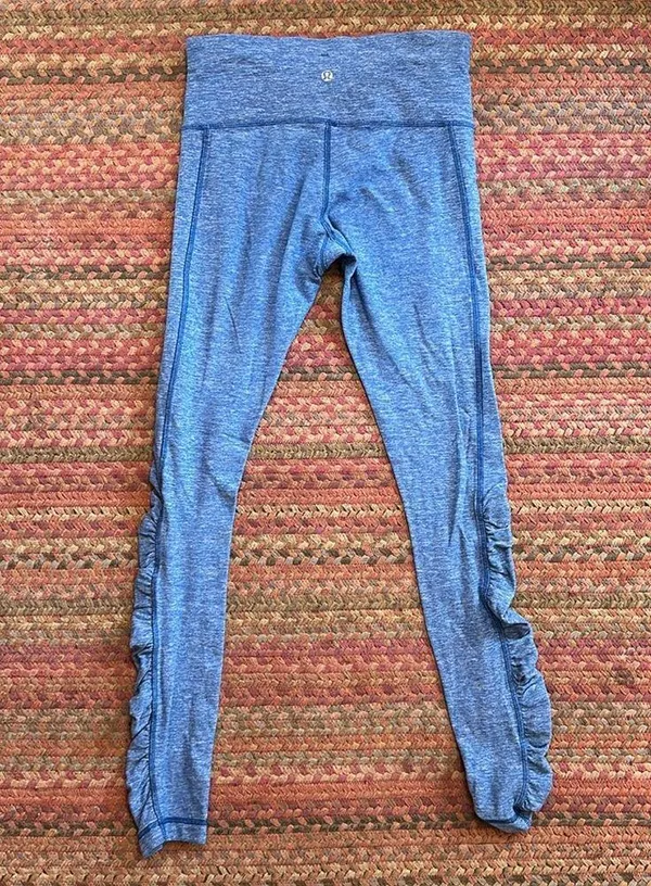 Lululemon Turn Around Tights Blue Heathered Ruched Leggings Rulu - Image 5