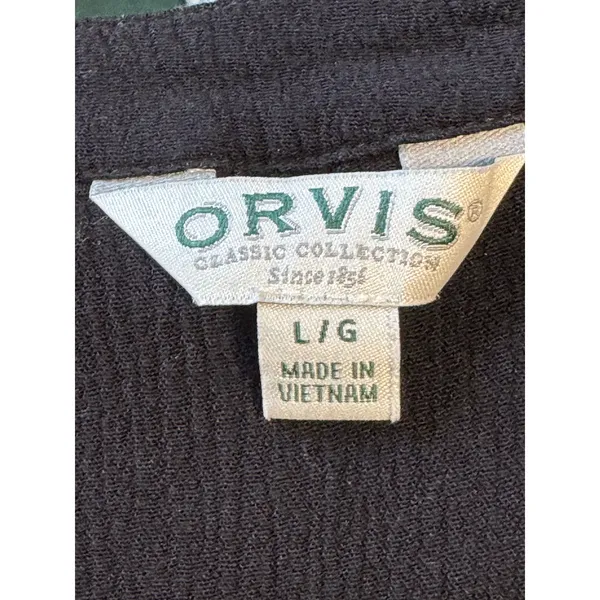 Orvis Black Rayon Button Front Blouse Relaxed V Neck Top Women’s Large - Image 8