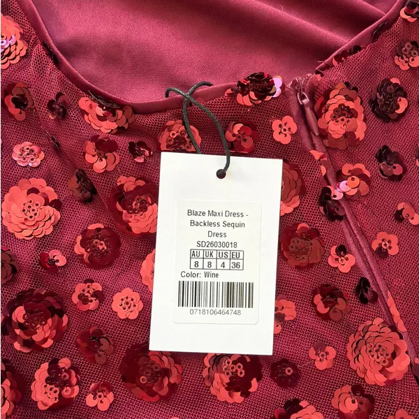 Showpo Backless Maxi Dress Sequins Blaze Size US4 Red - Image 5