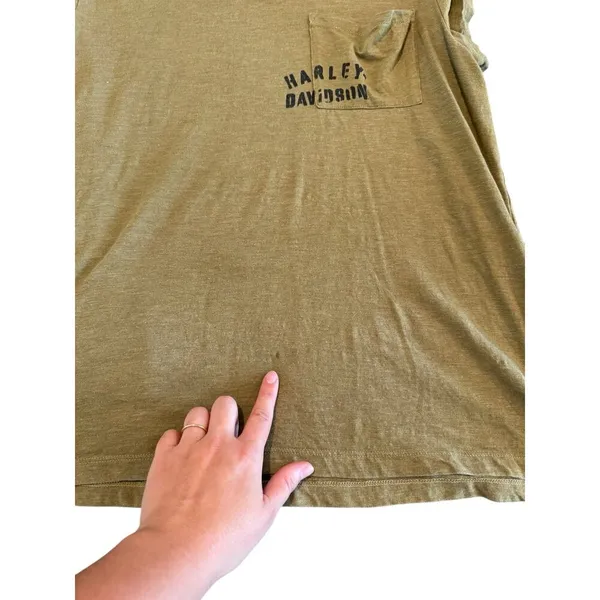Harley Davidson Women’s Large T Shirt Olive Tour Of Duty Pocket Relaxed Fit Tee - Image 9