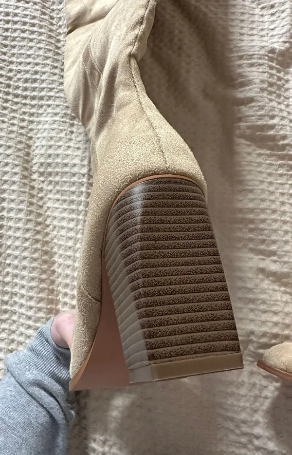 Tall Suede Heeled Boots Tan Size 9 - Image 6