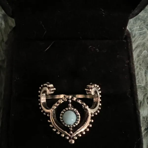 Women’s Stainless Steel Silver Faux Turquoise Ring Size 7 - Image 2