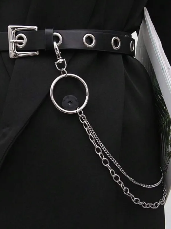 Black Grommet Belt with Silver Chain Accent New - Image 4