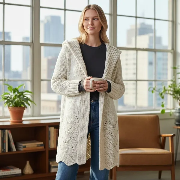 The Limited Handknit Wool Blend Chunky Cardigan Sweater Cream Pointelle‎ S/M - Image 2