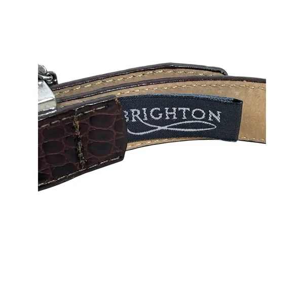 Y2K Brighton Brown Crocodile Embossed Leather Charm Belt M/L 32 Silver Buckle - Image 6