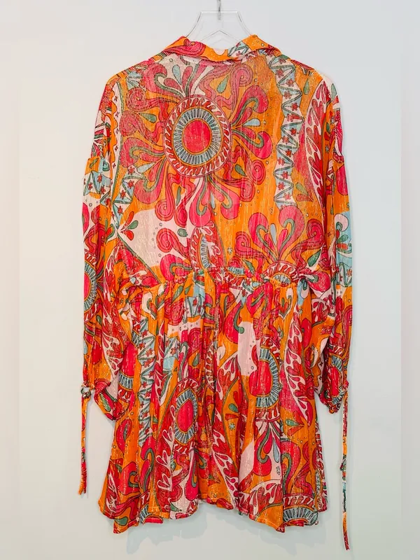 Sundress Blair Havana Framboise Orange Pink Paisley Metallic Mini Dress - Image 5
