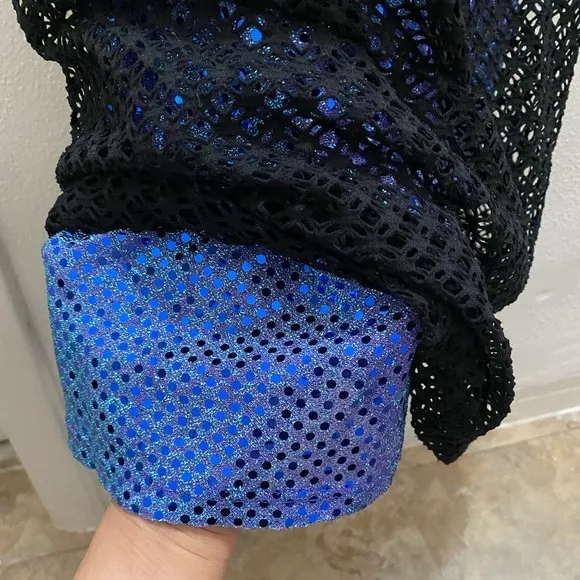 Rampage Old Hollywood Glam Black Netted Blue Lined Sequined Floor Length Dress - Image 6