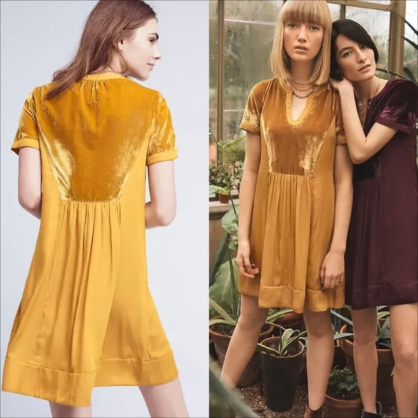 Anthropologie Maeve Ingrid Velvet Tunic Dress in Golden Yellow Size Medium - Image 8