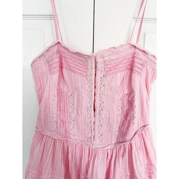 LoveShackFancy Nerida Mini Corset Tiered Dress Cherry Pink Lace Coquette - Image 5