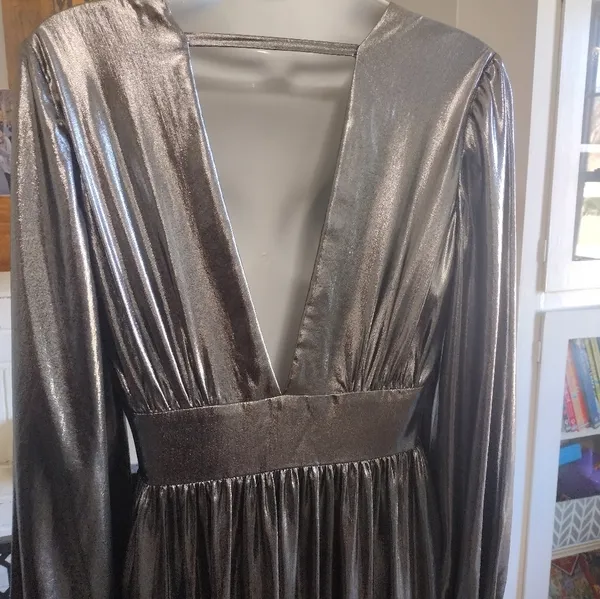 NEW Gianna Bindi Zella Metallic Silver Evening Gown - Image 6