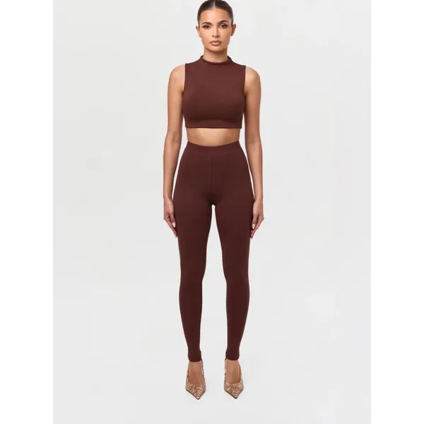 Naked Wardrobe NEW Women XS Chocolate Brown Sculpt leggings - Image 9