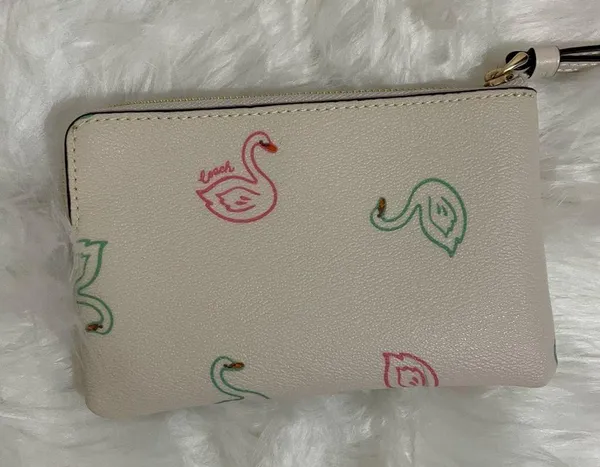 Coach Corner Zip Wristlet Swan Print - Image 5