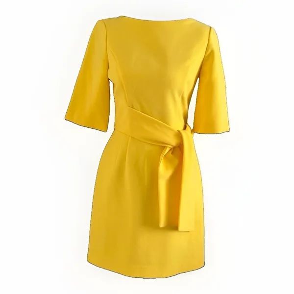 Alice + Olivia Virgil Belted Mini Dress Women's 0 Yellow Boat Neck - Image 2