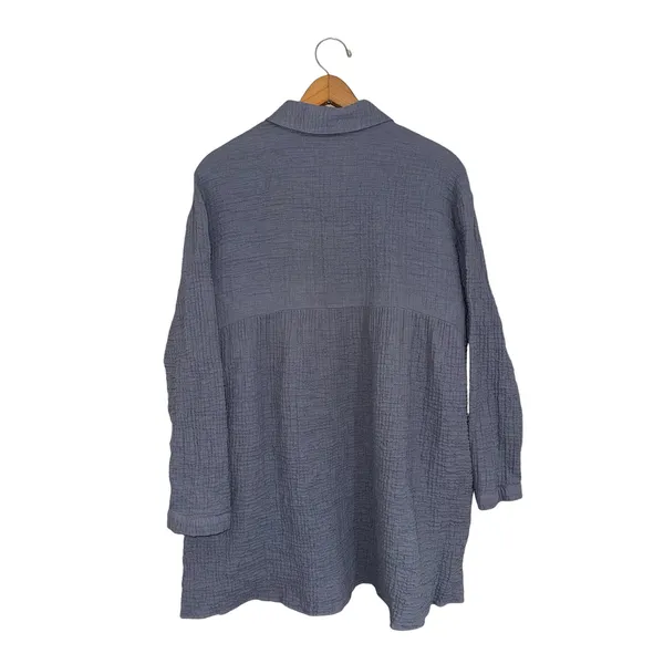 Zara‎ Slate Blue Grey Textured Cotton Gauze Button Down Shirt Dress Oversized M - Image 6